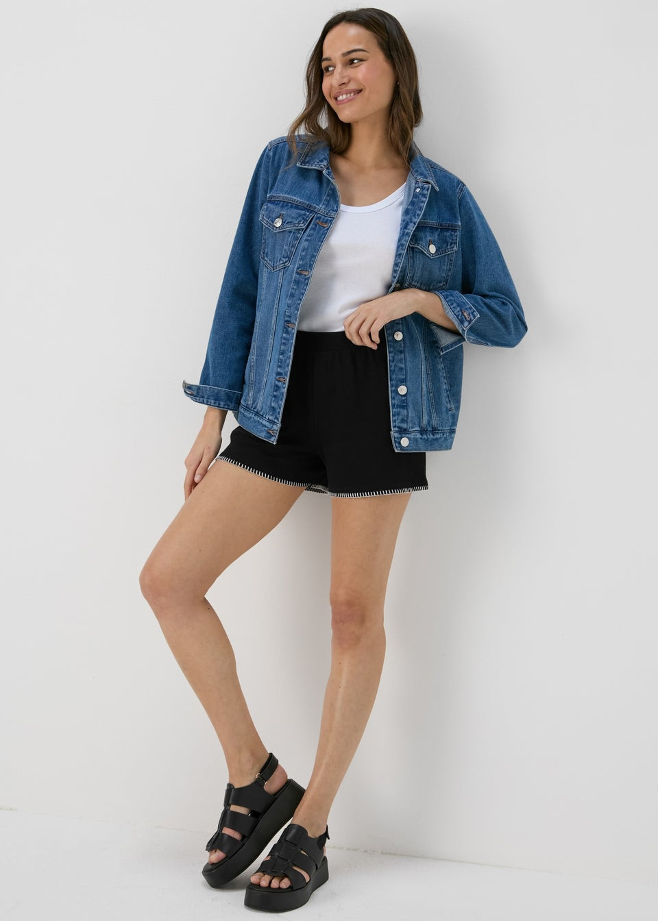 Black Blanket Stitch Co Ord Shorts | Matalan (UK)