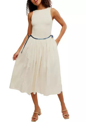 Free People Women's Nightingale Seersucker Midi Dress, Navy Blue, Medium | Belk