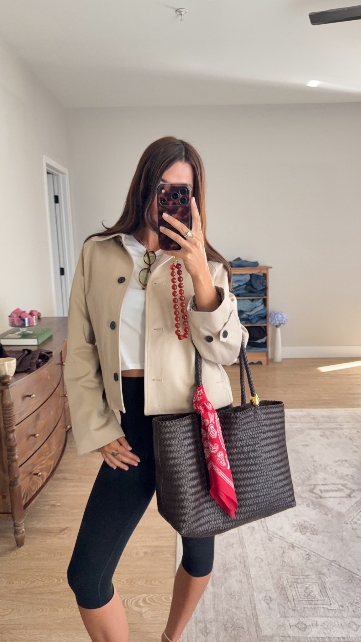 Spring casual outfit! Size S in baby tee, S in regent short trench coat (linked similar), S in capri leggings! Linked the other colors of this bag (this color is sold out) 

#LTKootd #LTKspringtrends #LTKspring