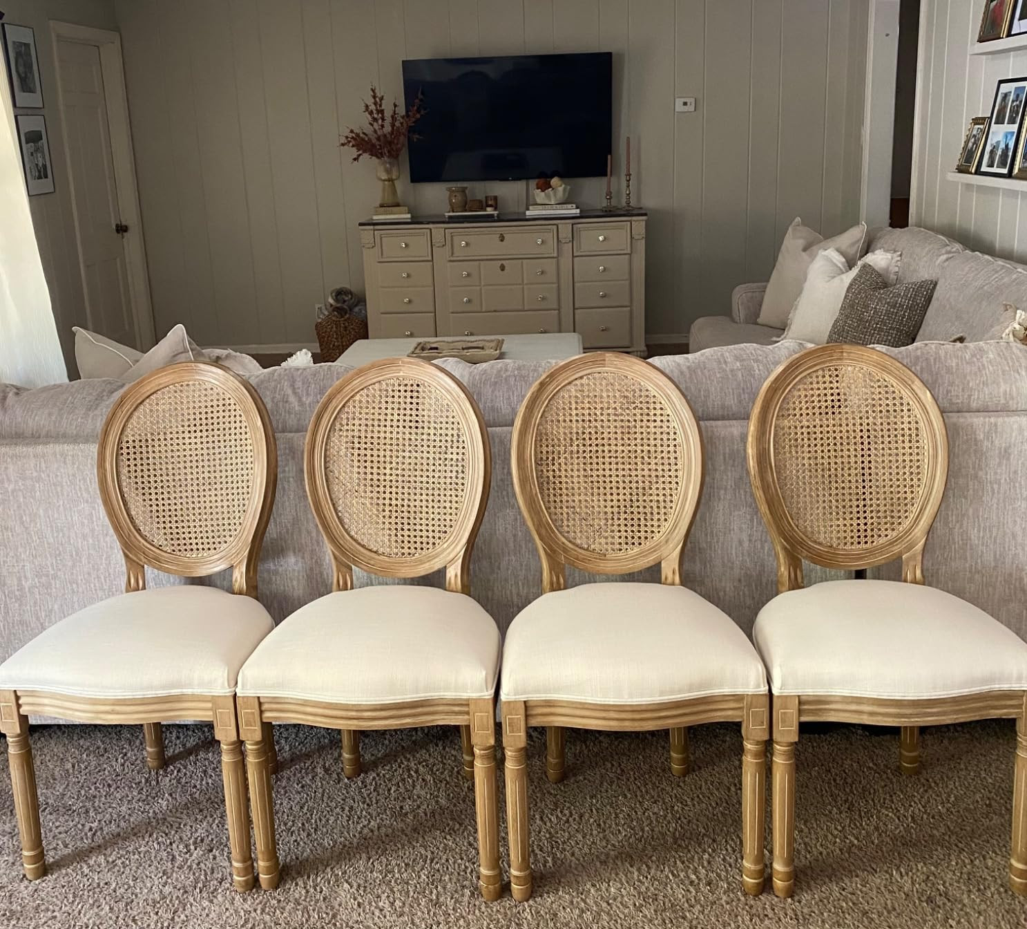 Virabit French Dining Chairs Set of 2, Rattan Farmhouse Upholstered Dining Chairs with Curved Backrest and Beautifully Carved Solid WoodFrame for Living Room, Kitchen, Restaurant | Amazon (US)
