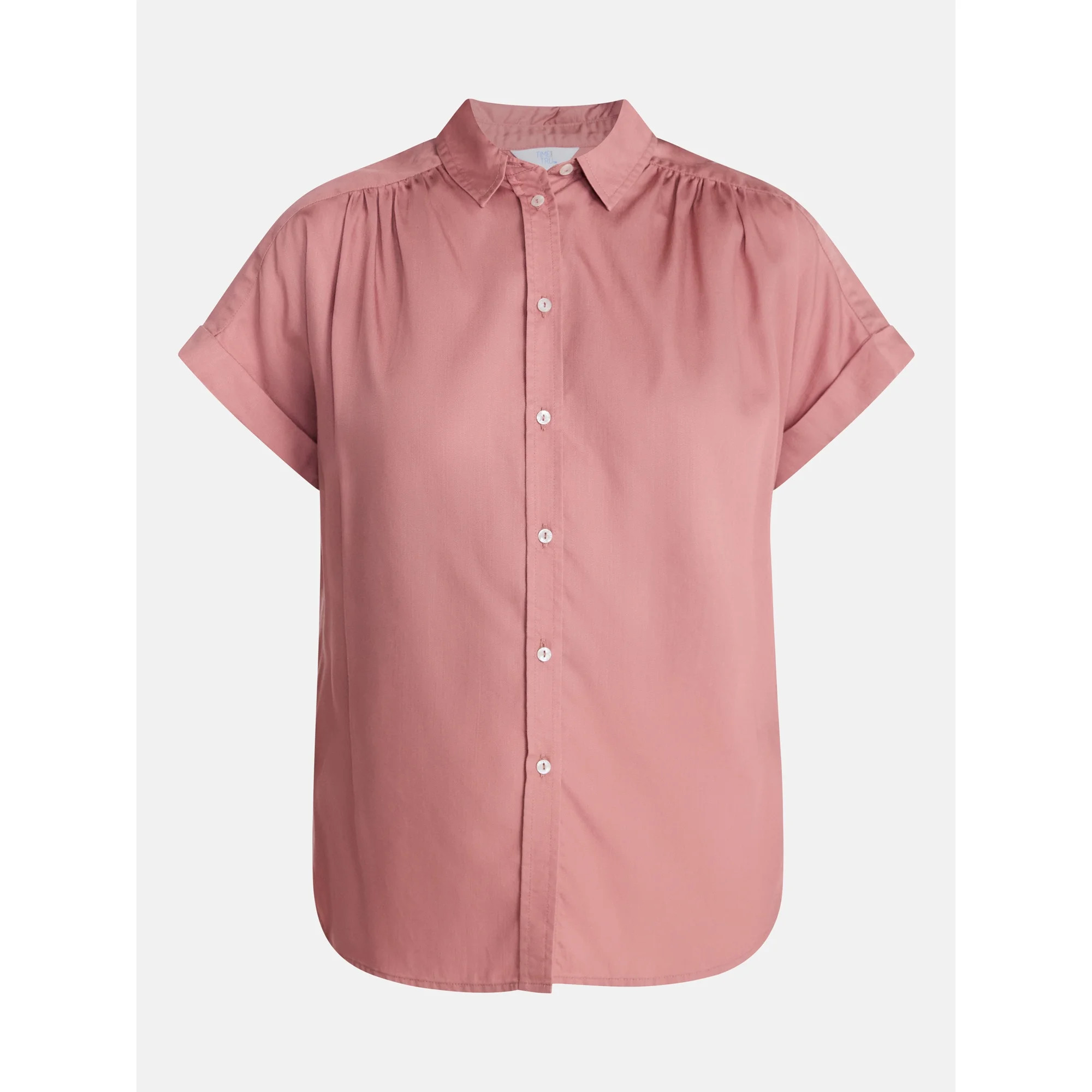 Time and Tru Women's Chambray Camp Shirt with Short Sleeves, Sizes XS-XXXL | Walmart (US)