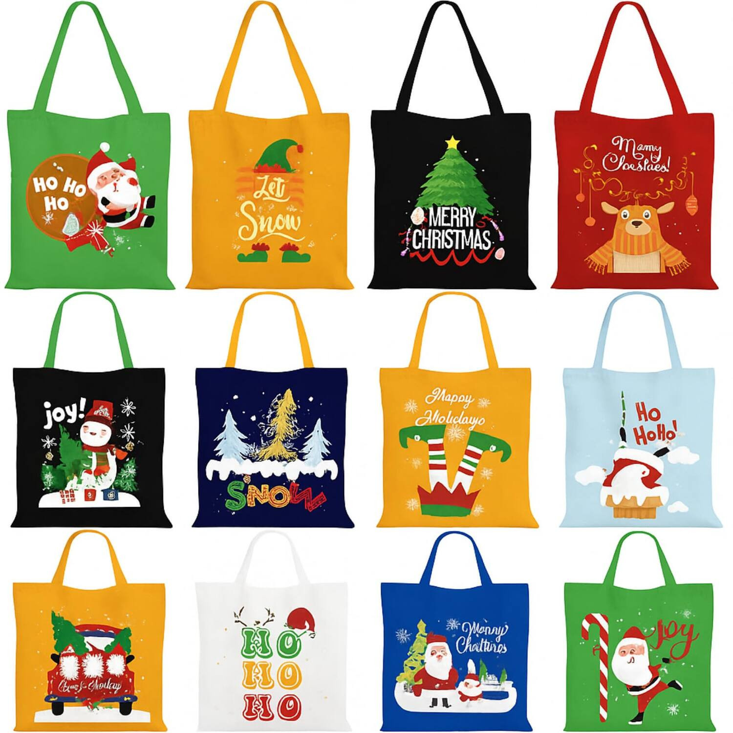 Paradigms Interiors - 12 Christmas Canvas Tote Bags For Women Xmas Tree Snowman Santa Elk Gift Reusable Grocery Bag Holiday Party - Default | Best Buy U.S.