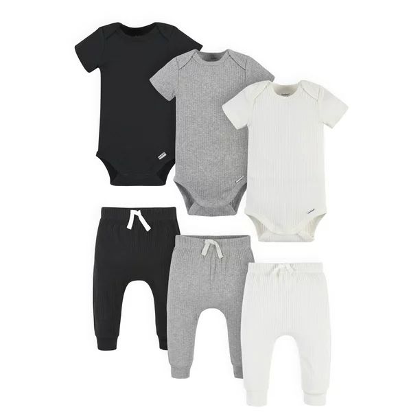 Modern Moments by Gerber Baby Boy Solid Drop Needle Bodysuits & Pants Set, 6-Piece (Newborn-12 Mo... | Walmart (US)