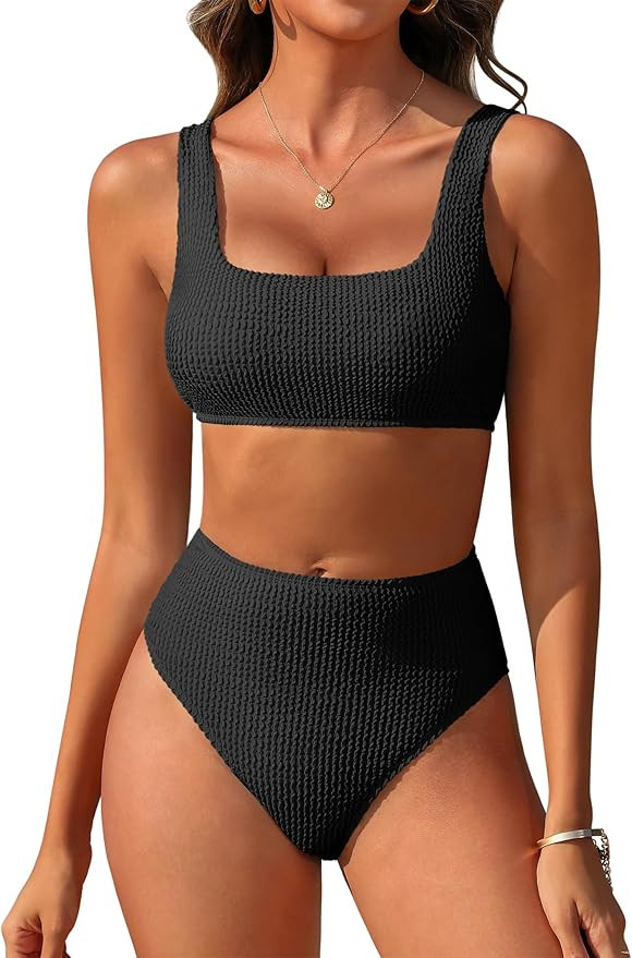 ANRABESS Women Swimsuits Two Piece Bikini Set High Waisted Ribbed Tummy Control Modest Bathing Su... | Amazon (US)
