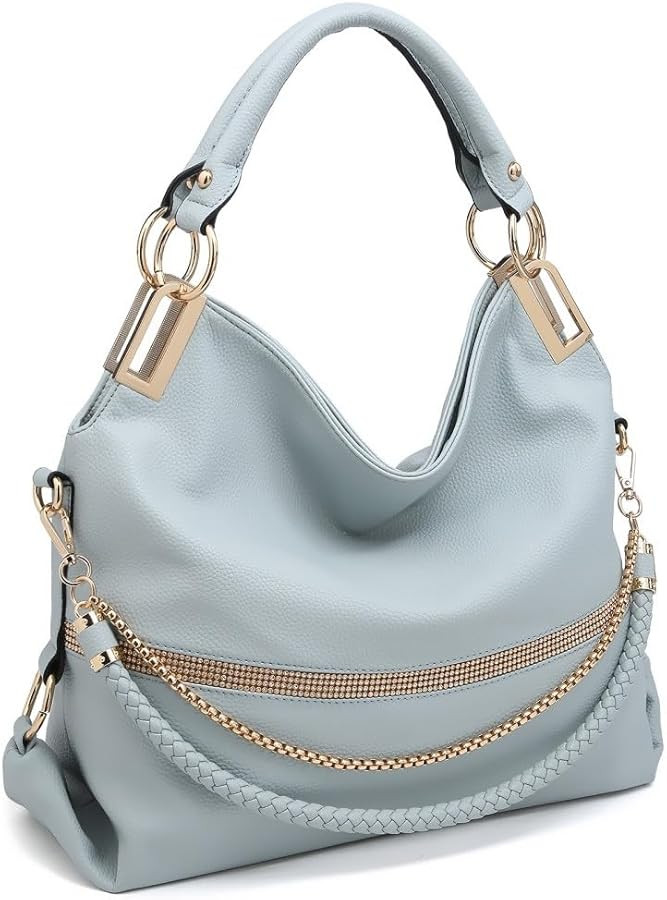 Dasein Women's Large Hobo Bag with Rhinestone Accents Vegan Leather Tote Purse Shoulder Handbag f... | Amazon (US)