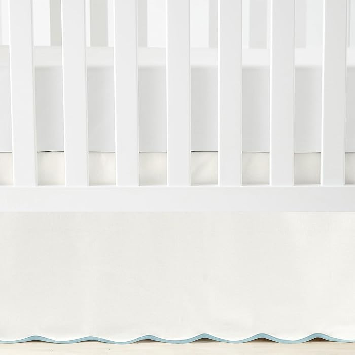 Lush Decor Coastal Chic Scalloped Edge Baby Crib Skirt Single 28" W x 52" L + 16" Drop Blue - Whi... | Amazon (US)