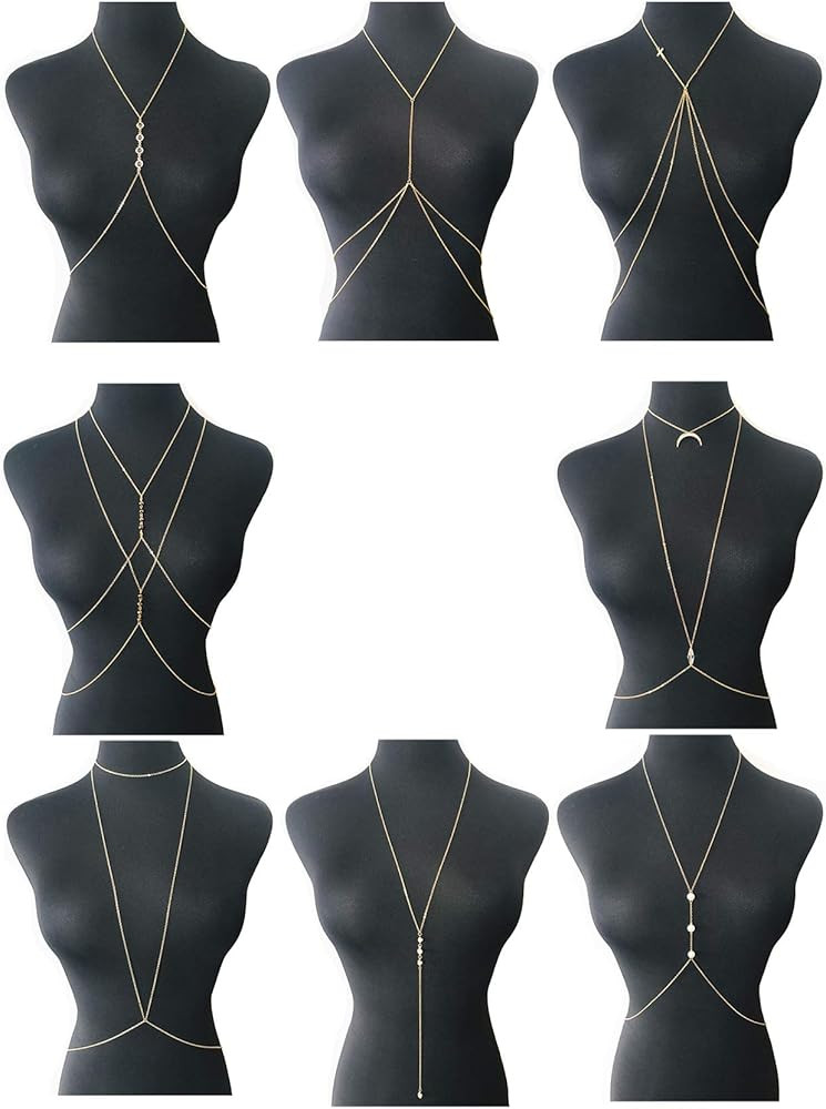 Tornito 4-8Pcs Sexy Body Chain Belly Waist Chain Necklace Summer Beach Bikini Bra Body Jewelry fo... | Amazon (US)