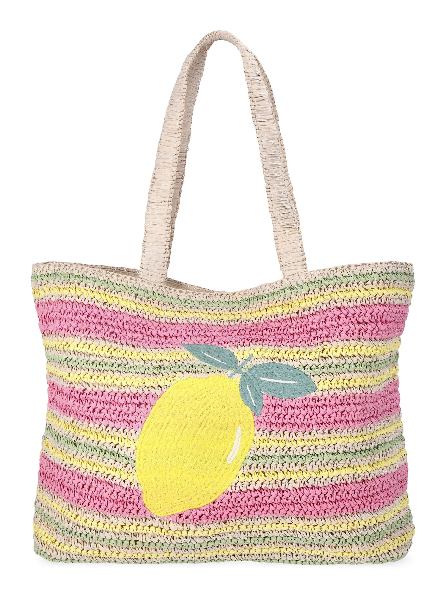No Boundaries Women's Lemon Beach Tote Bag, Pink | Walmart (US)