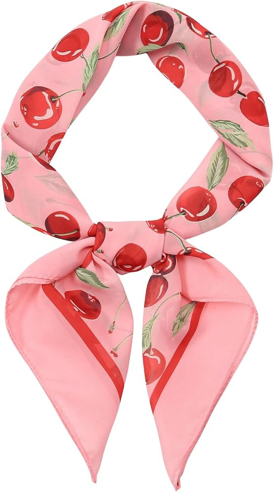 WDIRARA Women's Cherry Graphic Print Scarf Large Square Hair Bandana Sleeping Head Wraps | Amazon (US)