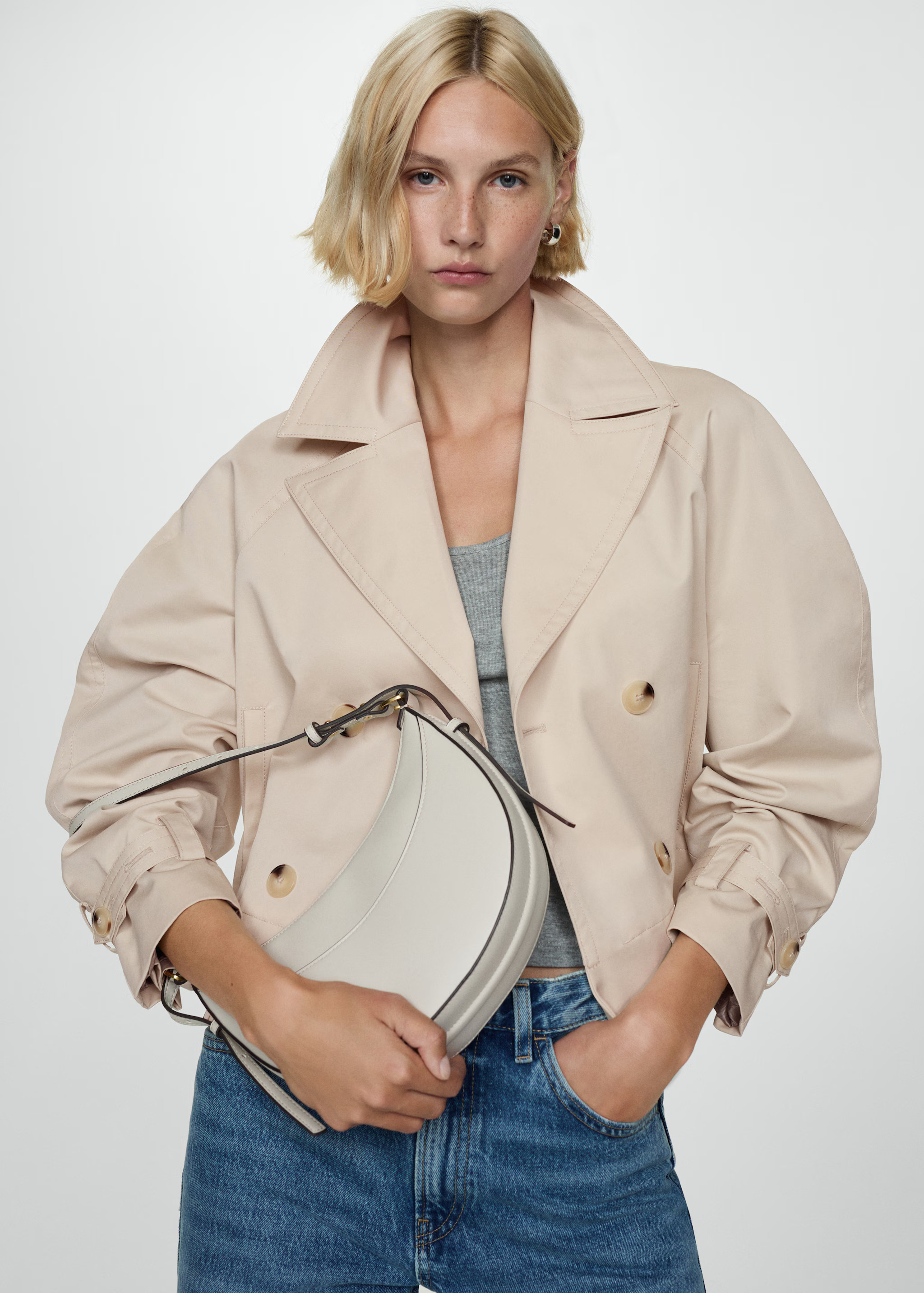Double-breasted cropped trench coat - Women | MANGO USA | Mango (US/MX/AU)