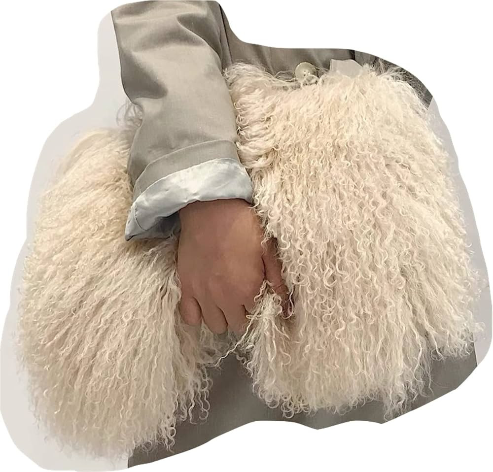 ME-01 Big Fluffy Fur Handbag With Real Mongolian Lamb Fur Long Curly Hair And Long Exchangeable S... | Amazon (US)