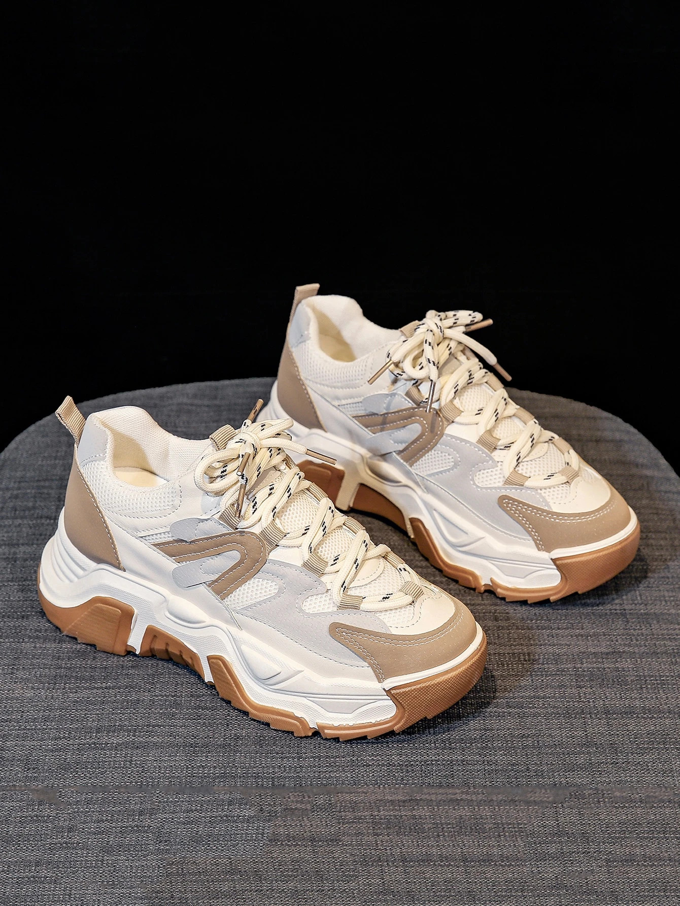 Colorblock Lace-up Front Chunky Sneakers | SHEIN