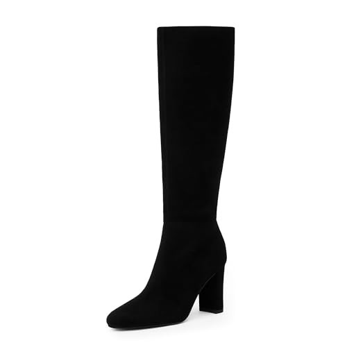 Modatope Black Suede Knee High Boots for Women Chunky Heel Rounded Toe Fall Winter Boots 2025 Block Heel Side Zipper Tall Boot Size 11 | Amazon (US)
