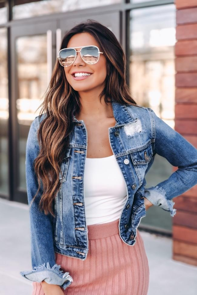 Stay Beautiful Dark Wash Denim Jacket | The Pink Lily Boutique