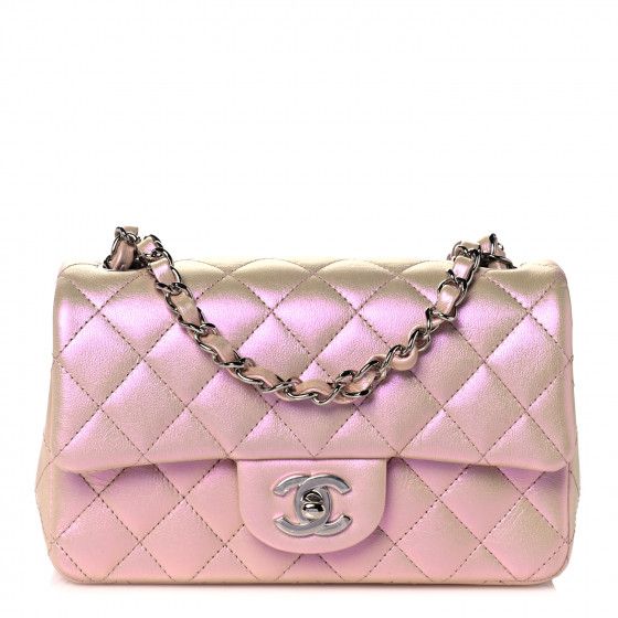 CHANEL Iridescent Calfskin Quilted Mini Rectangular Flap Pink | FASHIONPHILE | Fashionphile