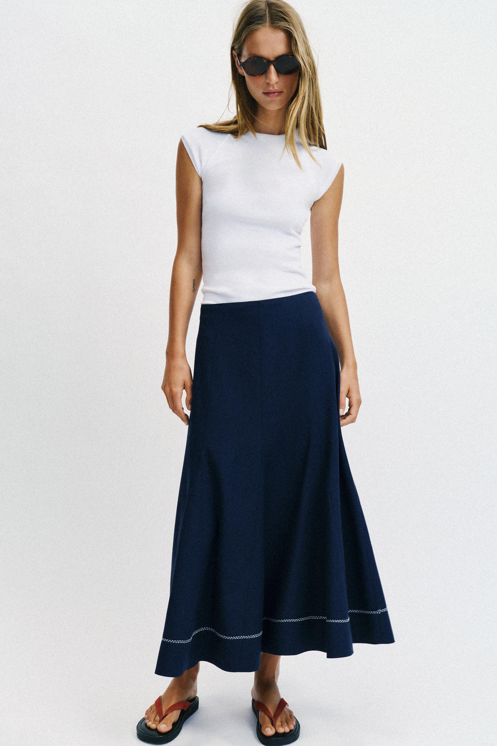 EMBROIDERED A-LINE MIDI SKIRT | Zara US
