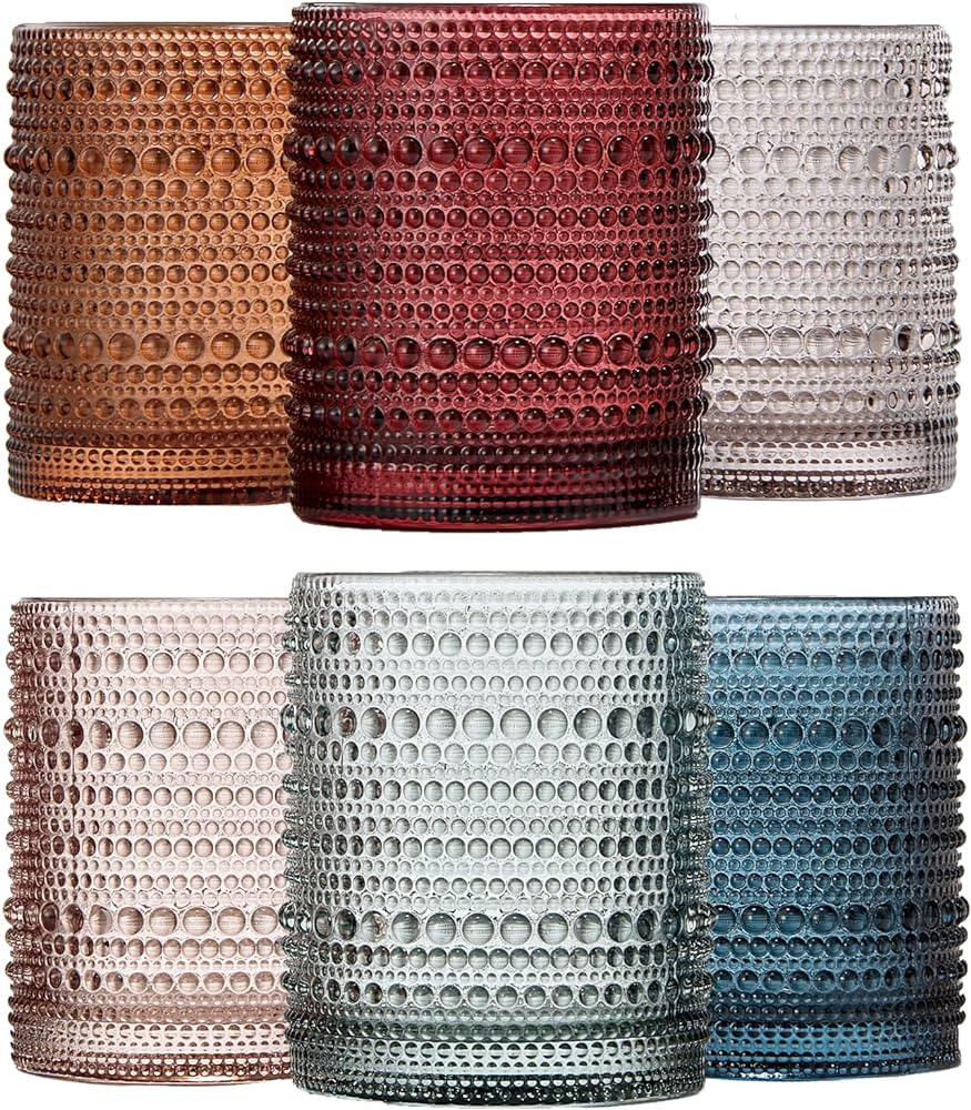 Khen Beaded Hobnail Tumbler Drinking Glasses Set | Set of 6 | Vintage Colored Hobnails 11 OZ Mute... | Amazon (US)