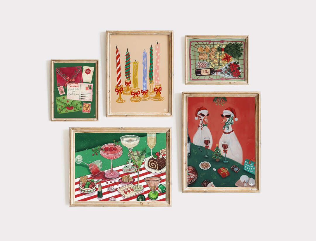 5 Christmas Gallery Wall Set, Retro Holidayprint, Maximalist Christmas Print, Vintage Holiday Dec... | Etsy (US)