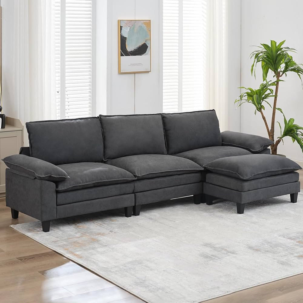 Convertible Sectional Sofa Couch，3-Seat Deeper L-Shaped Couch with Ottoman，Modern Sofa Comfy ... | Amazon (US)