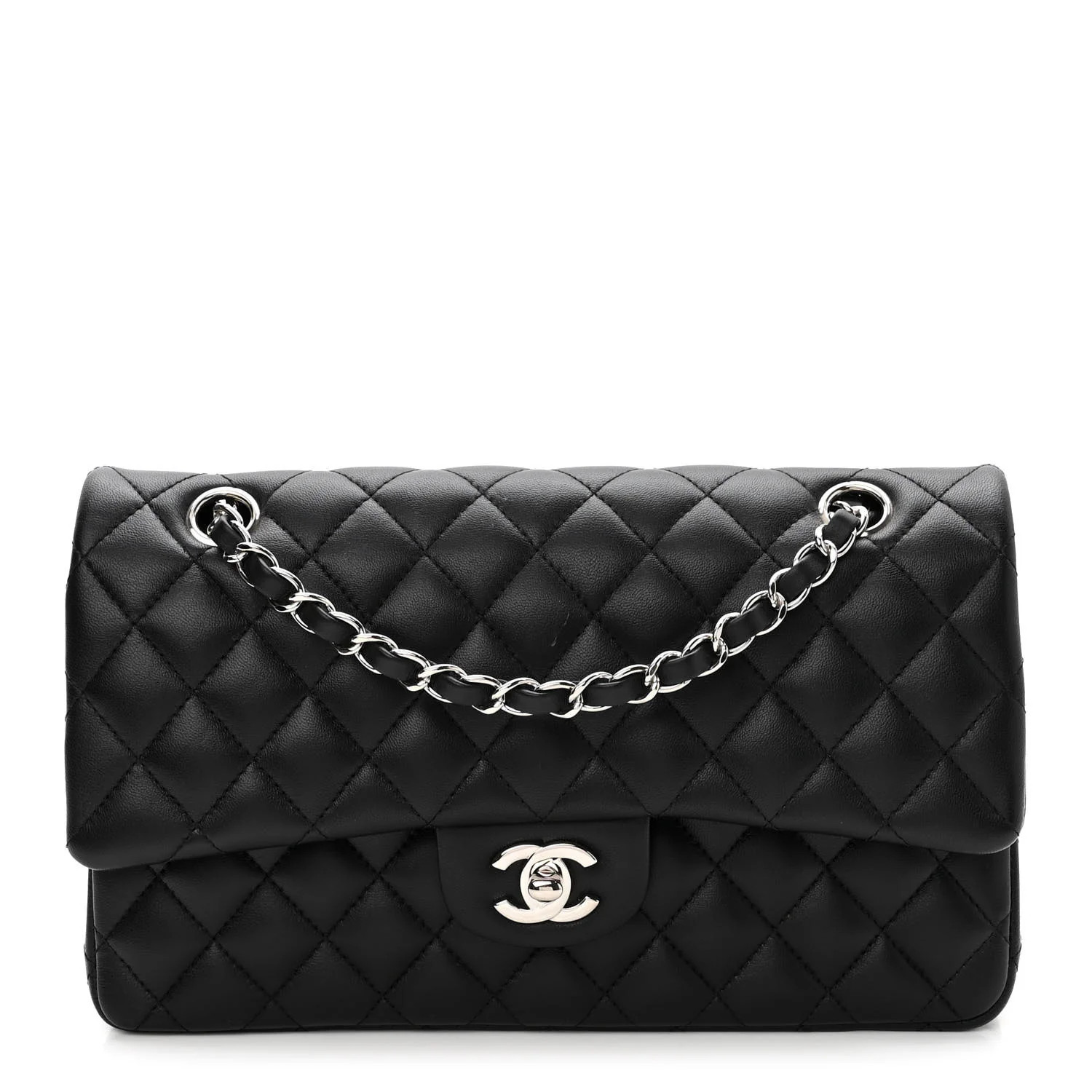 CHANEL Lambskin Quilted Medium Double Flap Black | FASHIONPHILE (US)