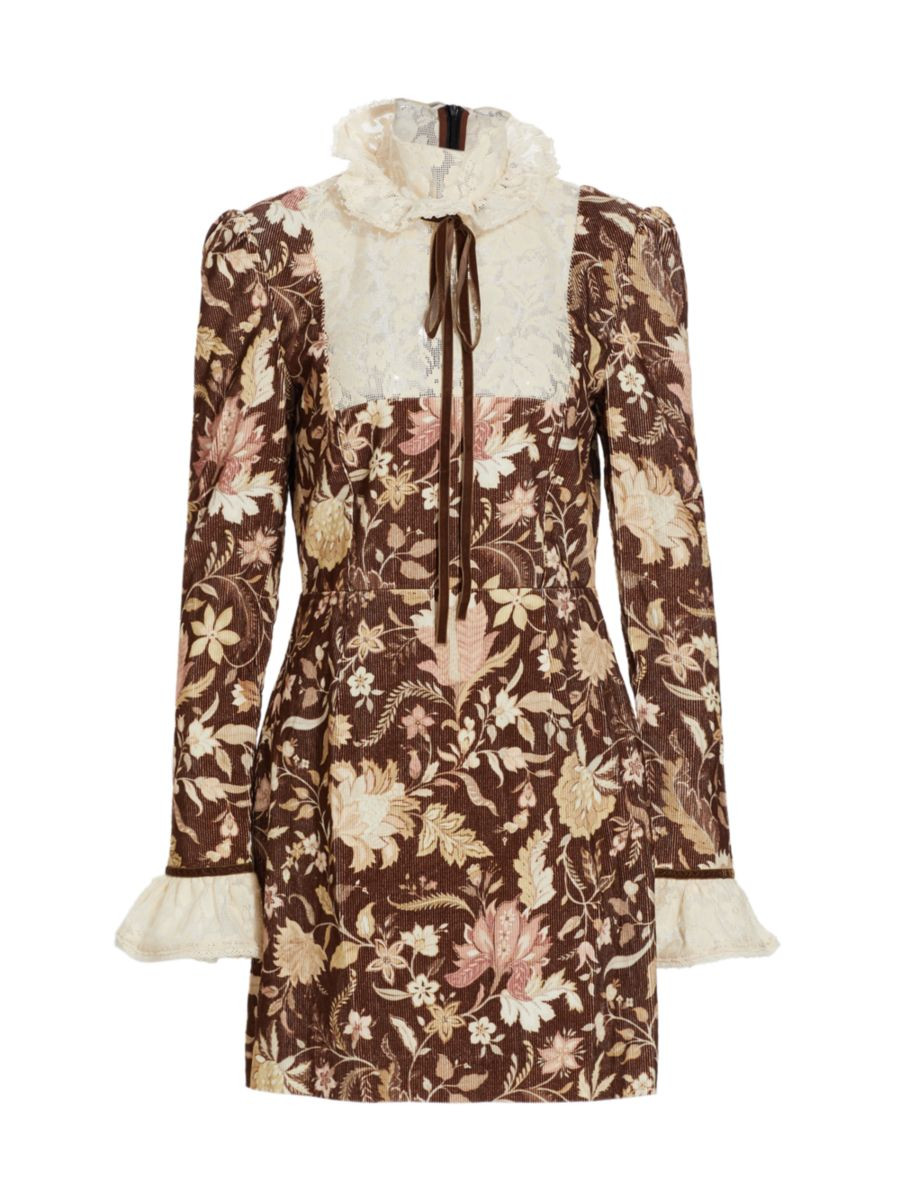 ALÉMAIS Lucianna Corduroy &amp; Lace Minidress | Saks Fifth Avenue