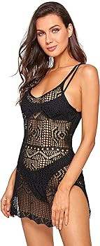 SOLY HUX Women's Spaghetti Strap Hollow Out Split Hem Beach Swimsuit Bikini Cover Up | Amazon (US)