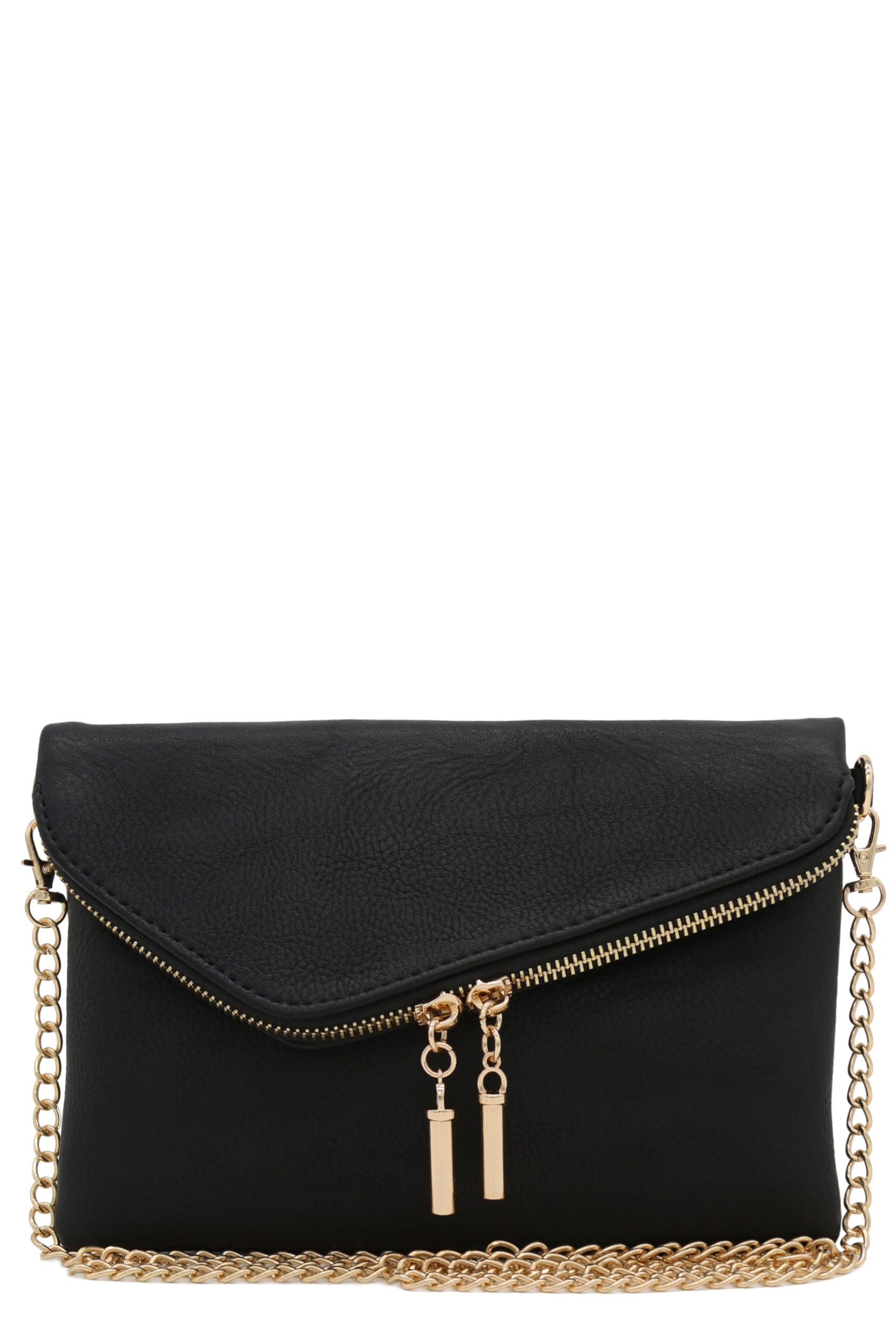 FashionPuzzle Envelope Wristlet Clutch Crossbody Bag with Chain Strap (Black) One Size | Amazon (US)