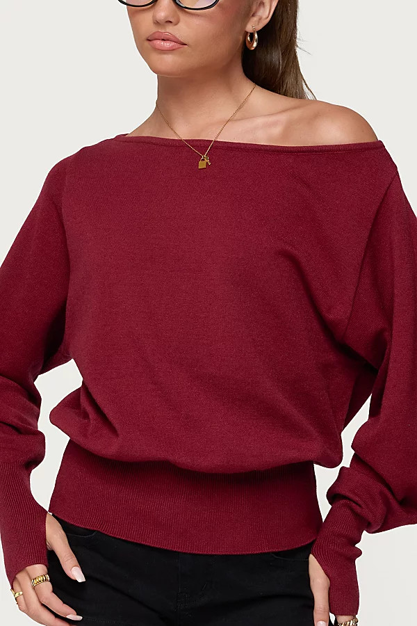 Edikted Off Shoulder Oversized Sweater in Burgundy, Women's at Urban Outfitters | Urban Outfitters (US and RoW)