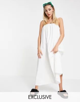 COLLUSION linen trapeze midi sundress in white | ASOS (Global)