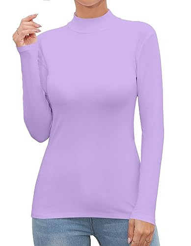 UNTYHOTS Women Mock Turtleneck Long Sleeve T Shirt Top Clothing (Lavender Purple,Small) | Amazon (US)