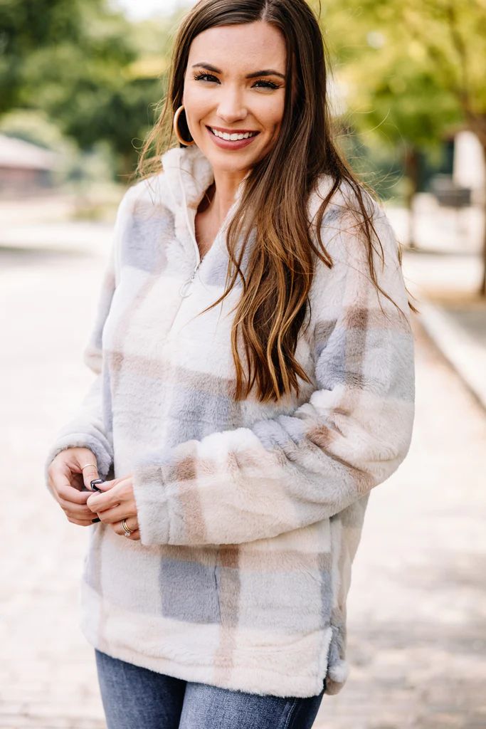 On The Schedule Gray Plaid Pullover | The Mint Julep Boutique