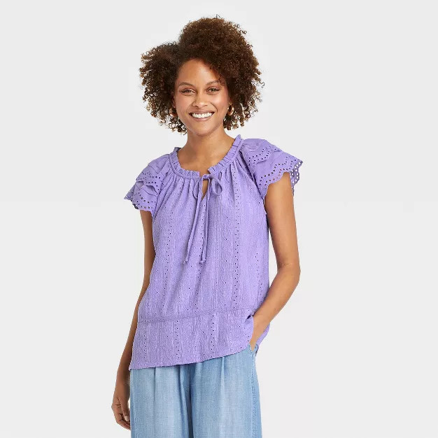 Women's Flutter Short Sleeve Eyelet Blouse - Knox Rose™ | Target