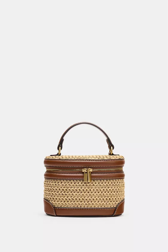 Vanity bag with a woven body. Topstitching detail. Handle. Detachable and adjustable crossbody st... | Zara UK