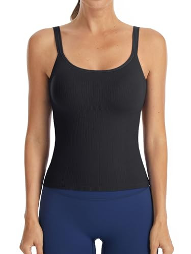 ATTRACO Ribbed Workout Tank Tops for Women with Built in Bra Yoga U Back Crop Top Tight Fit Gym | Amazon (US)