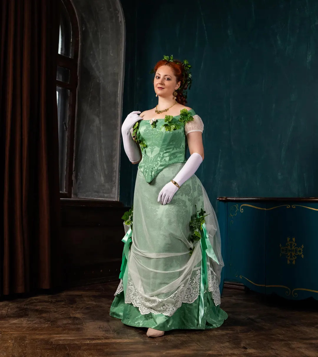 Christmas Victorian Dress, 1880s Ivy Ballgown, Green Victorian Ivy Gown - Etsy | Etsy (US)