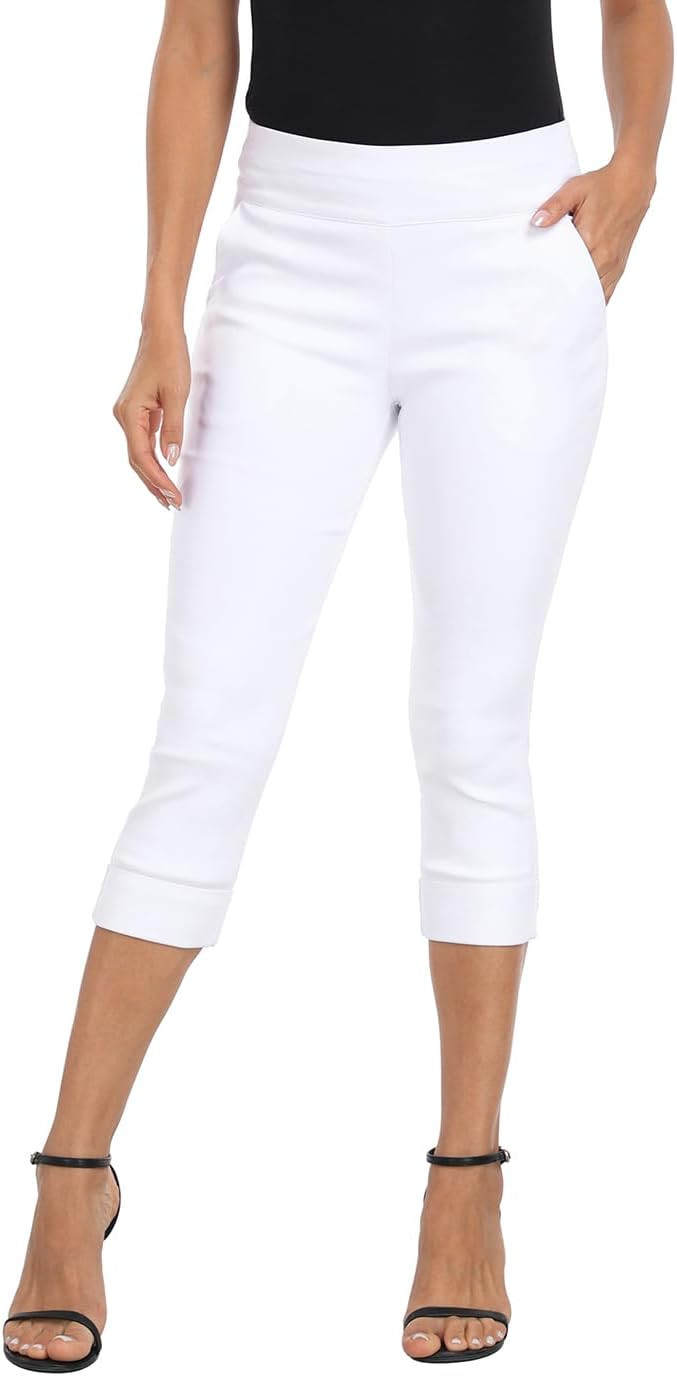 HDE Pull On Capri Pants for Women 19" Inseam Cropped Dress Pants with Pockets | Amazon (US)