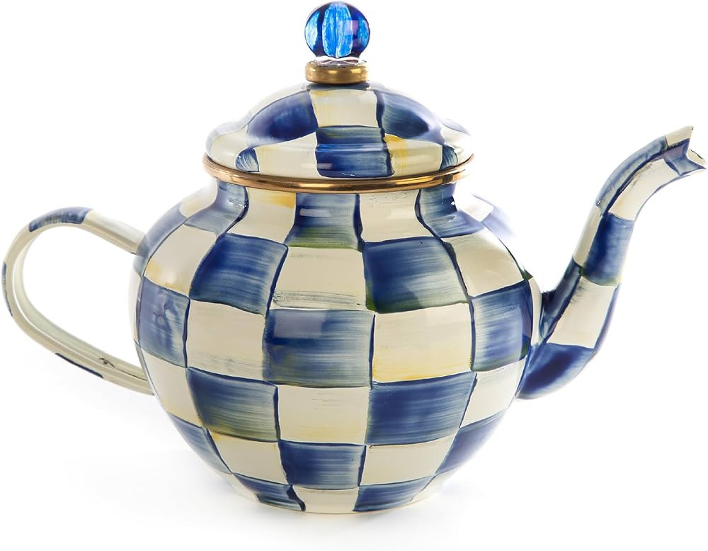 MACKENZIE-CHILDS Enamel Teapot, Cute Small Teapot with Lid, 4-Cup Capacity, Blue-and-White Royal ... | Amazon (US)