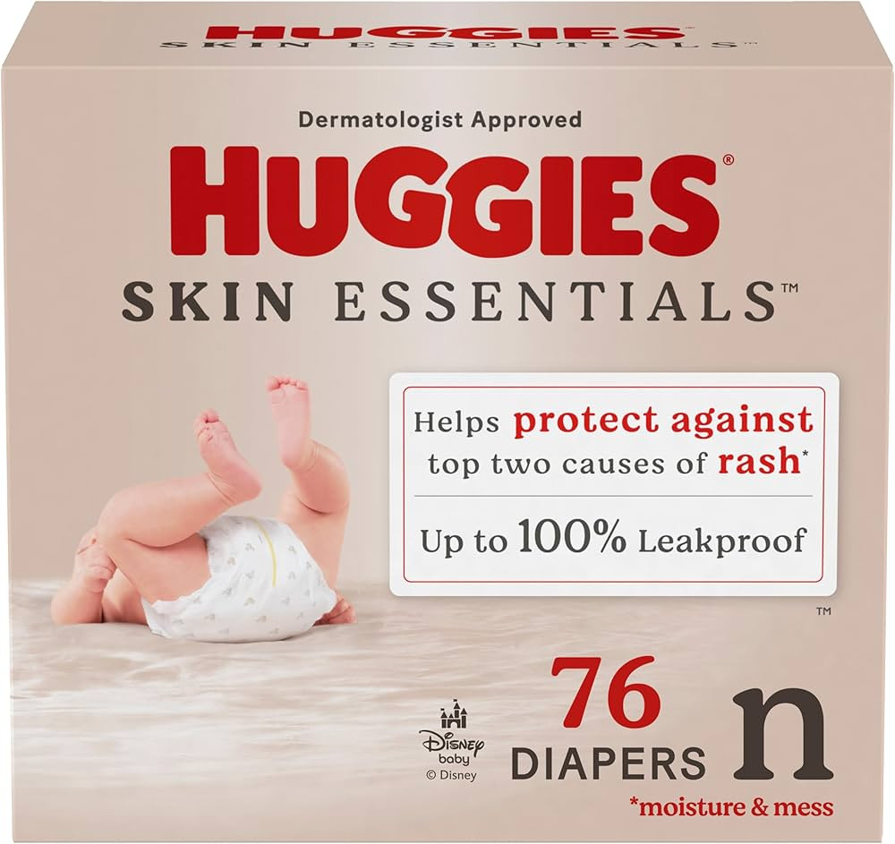 Huggies Size Newborn Diapers, Skin Essentials Baby Diapers, Size Newborn (6-9 lbs), 76 Count, Pac... | Amazon (US)