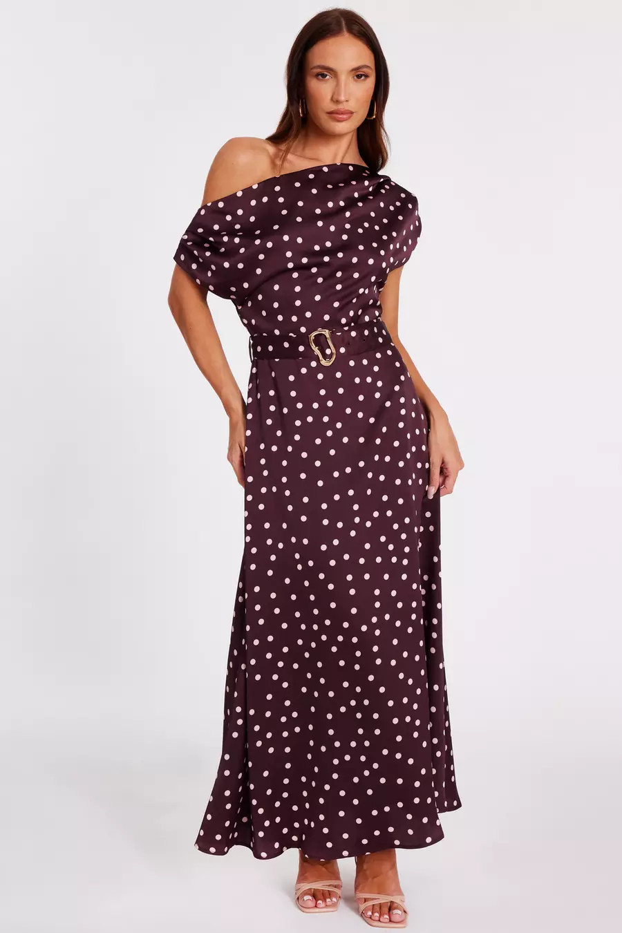 Dark Red Polka Dot Midaxi Dress | Quiz Clothing