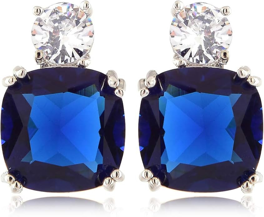 [RIZILIA CLASSIC] Stud Pierced Earrings with Cushion Cut Gemstones CZ [Multi-Colors available] in... | Amazon (US)