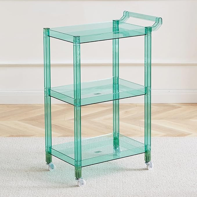 Acrylic Utility Rolling Cart,3-Tier Acrylic Bar Cart with Pulling Handle & 4 Wheels for Kitchen L... | Amazon (US)