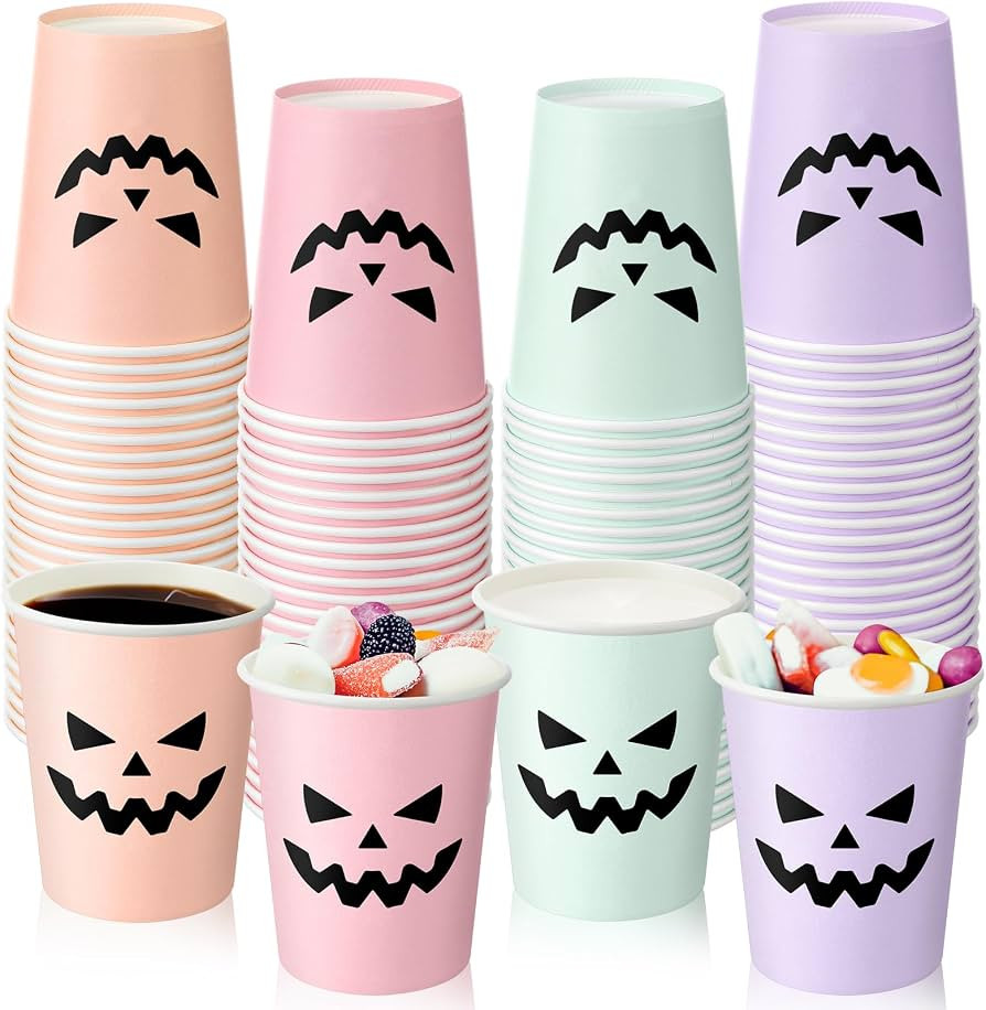 Jingmore 100 Count Summer Pastel Halloween Paper Cups, Pumpkin Face | Amazon (US)
