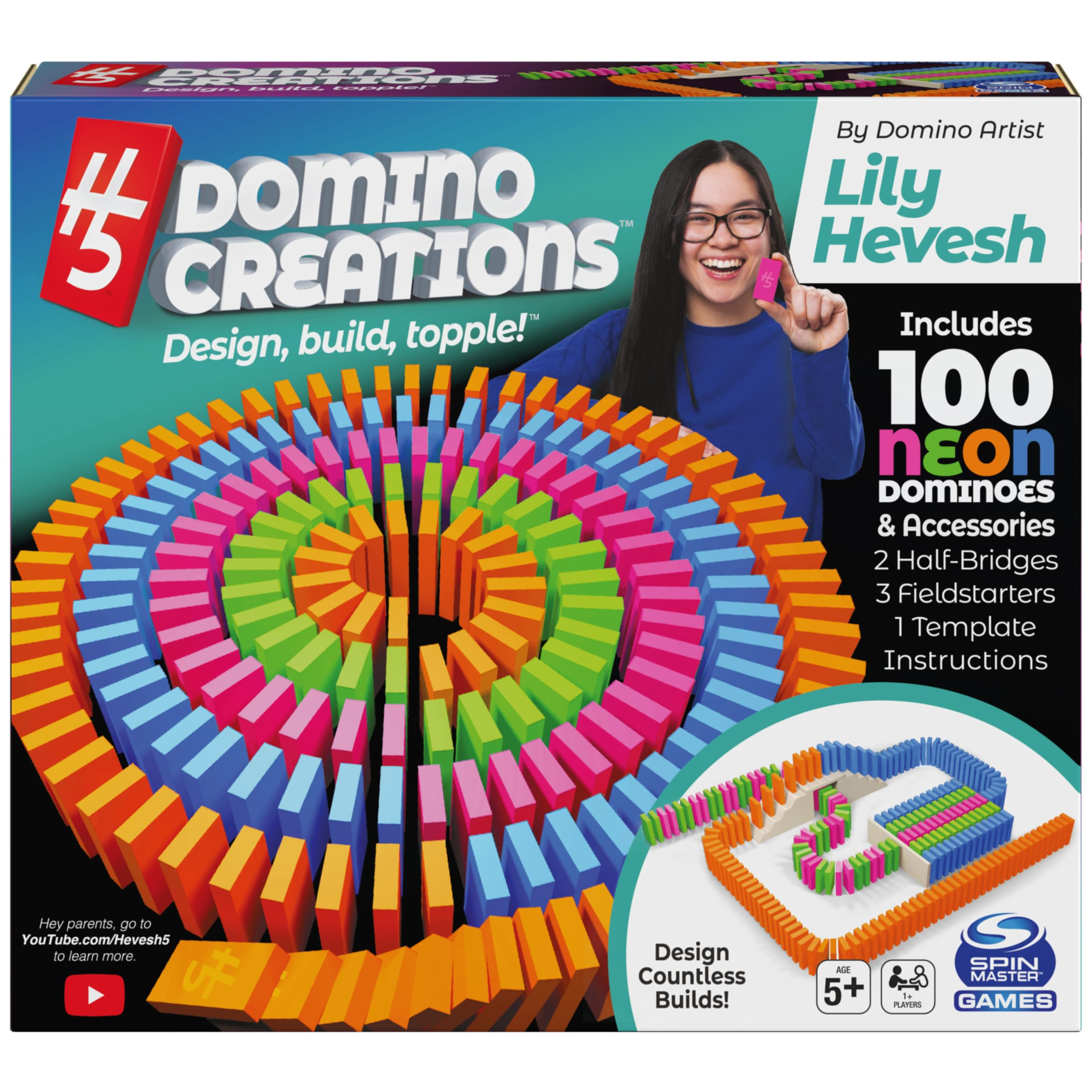 Spin Master Games, Lily Hevesh H5 Domino Creations 100-Piece Neon Dominoes Set, Building Toys for... | Amazon (US)