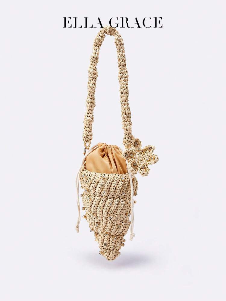 Vacation Outfits Women-This Handbag Features A Beige Woven Straw Design, Resembling A Conch Shell... | SHEIN