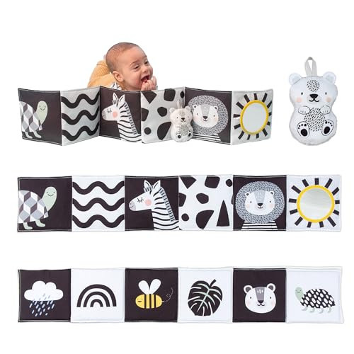 Taf Toys Newborn Soft Activity Book Black & White High Contrast Baby Book Infant Sensory Toys Tummy Time Soft Cloth Books for Babies Textured Fabric Crinkling Shapes Patterns 0-12 Months Newborn Toys | Amazon (US)