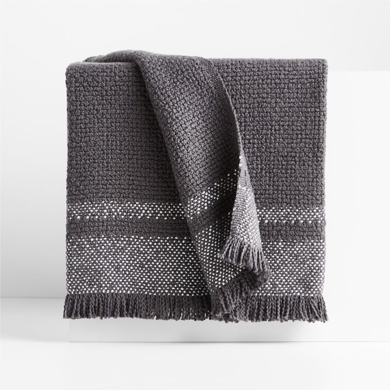 Weekend Storm Grey Organic Cotton 70"x55" Fringe Throw Blanket + Reviews | Crate & Barrel | Crate & Barrel