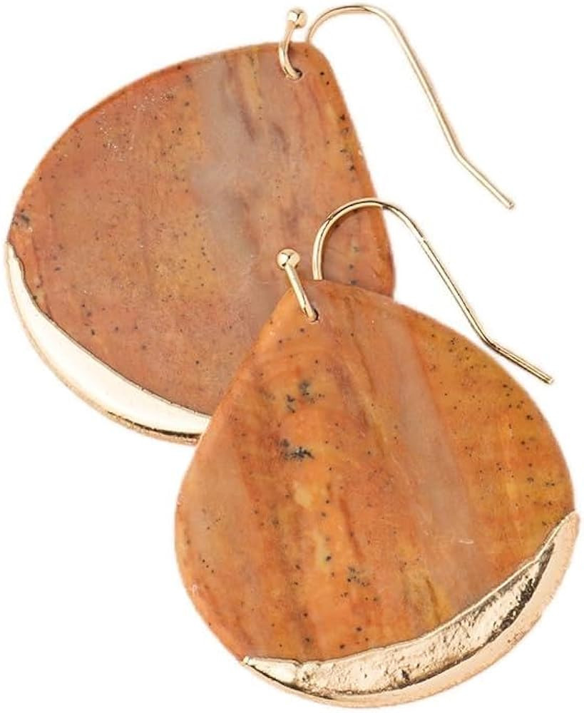 Scout Curated Wears - Stone Dipped Teardrop Earring - Petrified Wood/Gold | Amazon (US)