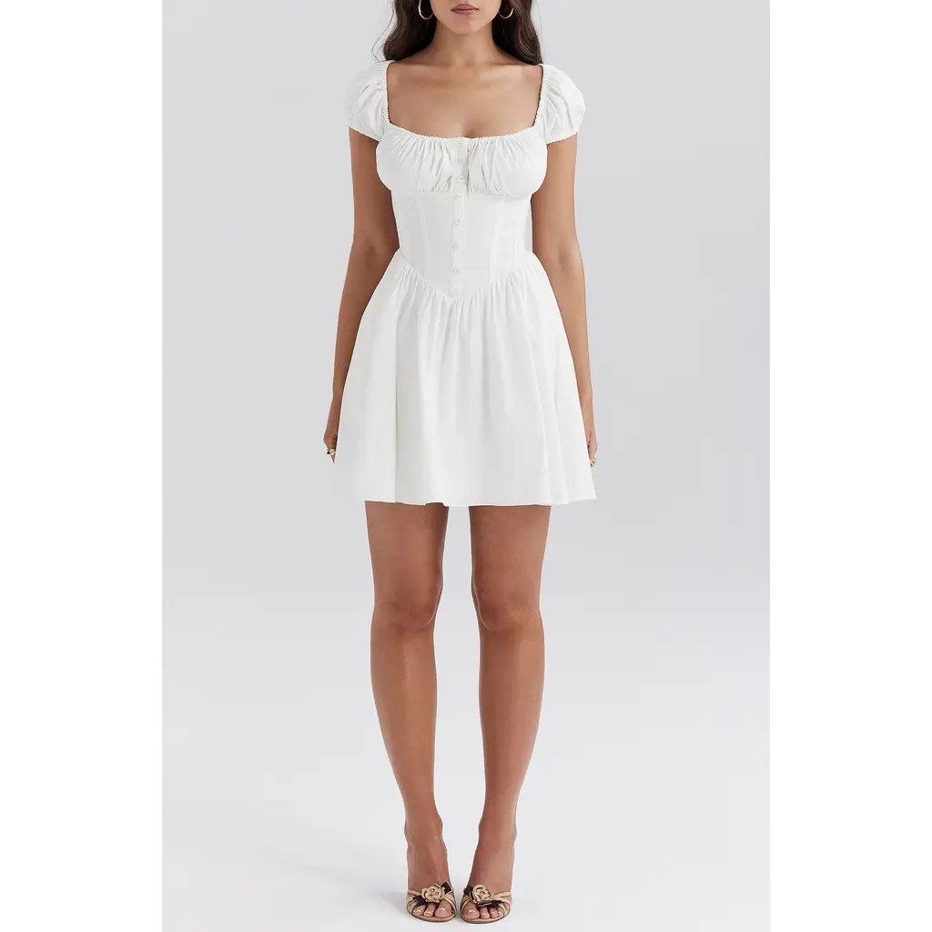 HOUSE OF CB Nala Puff Sleeve Stretch Cotton Blend Minidress in White at Nordstrom, Size Small A | Nordstrom