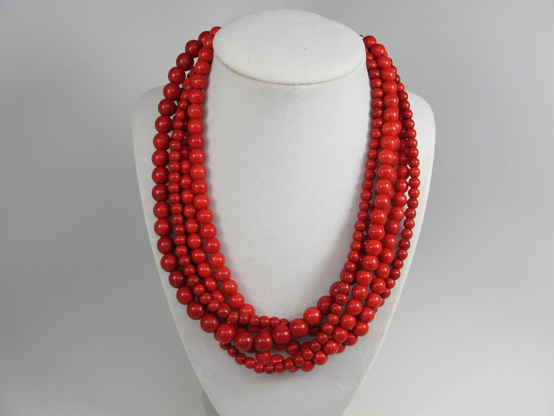 Chunky Red Turquoise Necklace Multi Strand Red Ruby Statement - Etsy | Etsy (US)