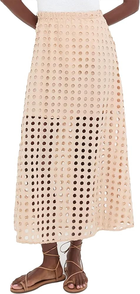 Fiona Jolin 2026 Women Summer Casual Eyelet Bohemian Maxi Skirt Beach Long Skirt with Mini Undern... | Amazon (US)